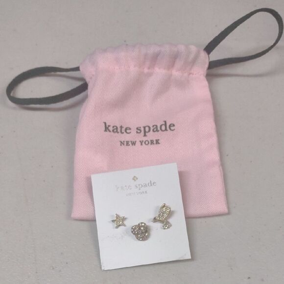 Kate Spade Grandma's Closet Gold Tone Earrings Trio - New - Picture 1 of 3